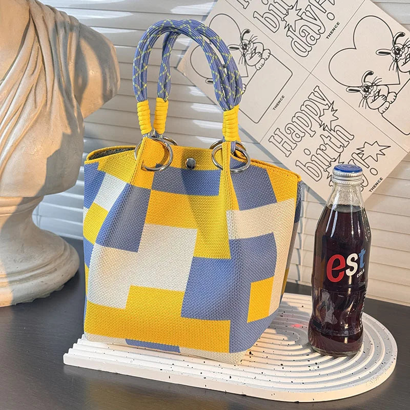 Yellow Blue Color Block Handbag