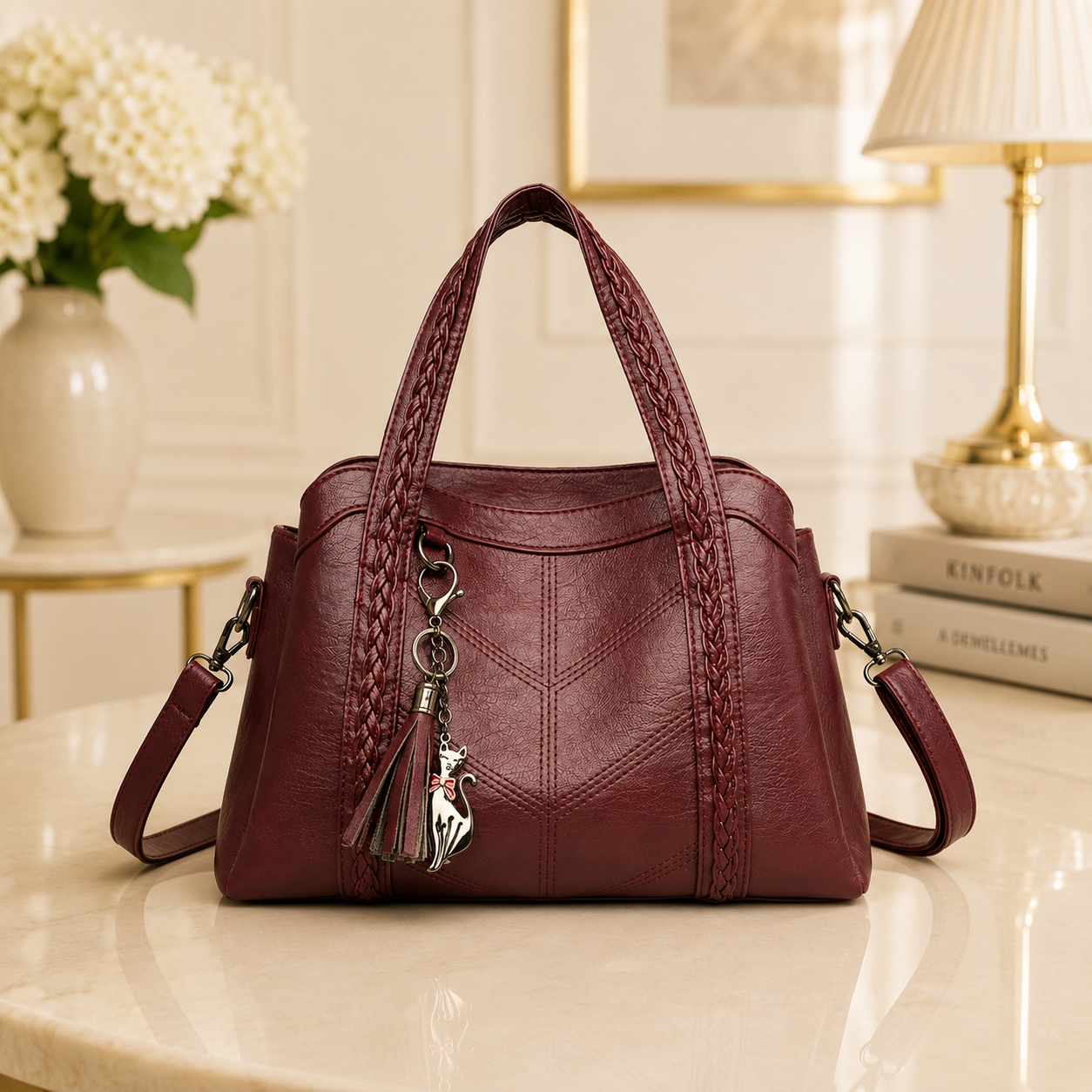 Burgundy leather shoulder bag