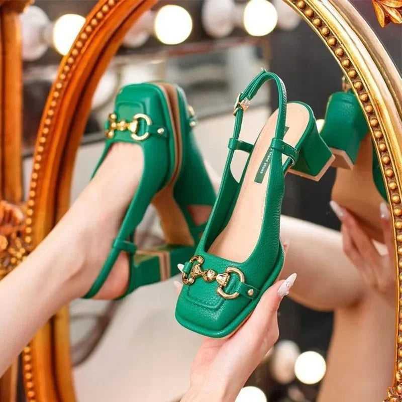 Green Square Toe Heels