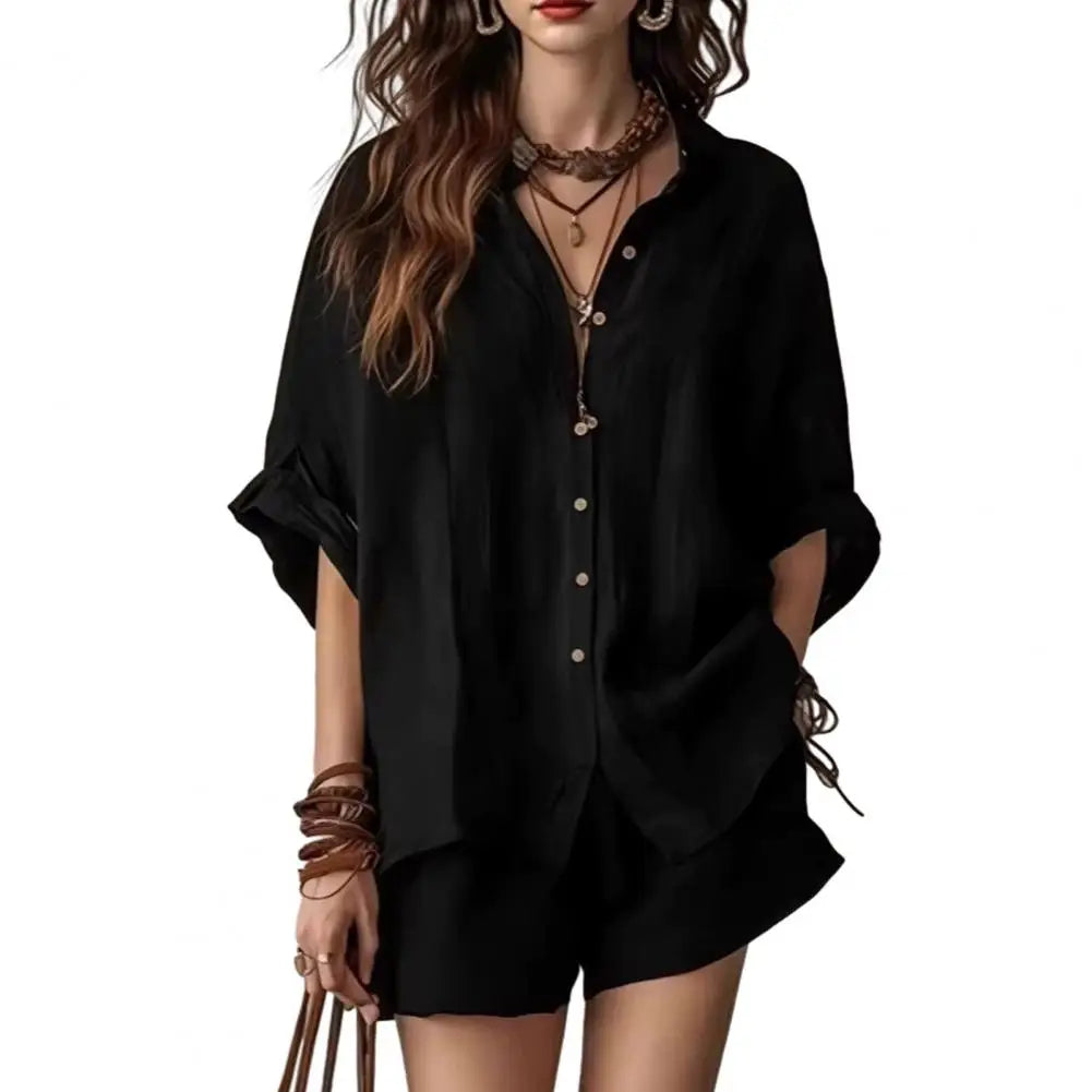 Collared Shirt and Shorts Set