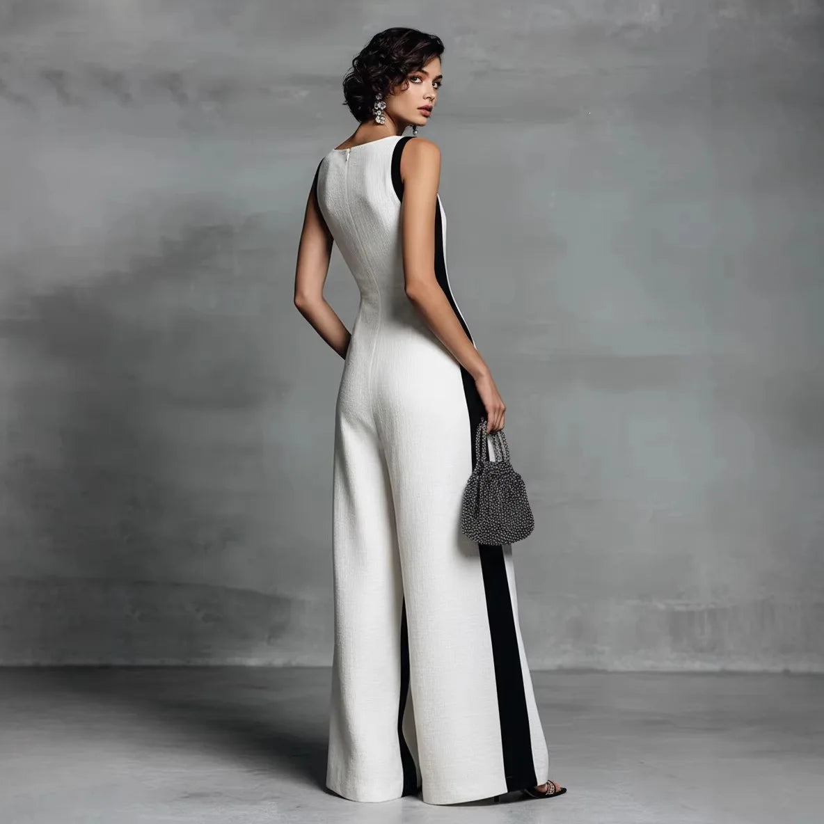 Deep V Neck Wide Leg Jumpsuit