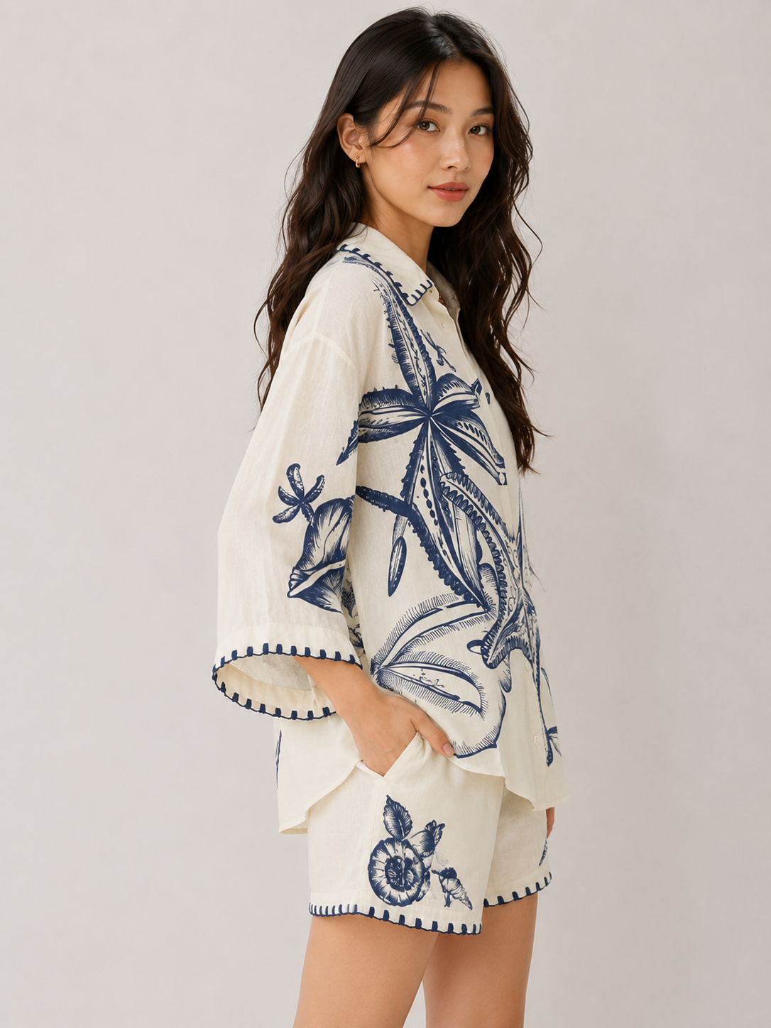 Navy starfish print matching set