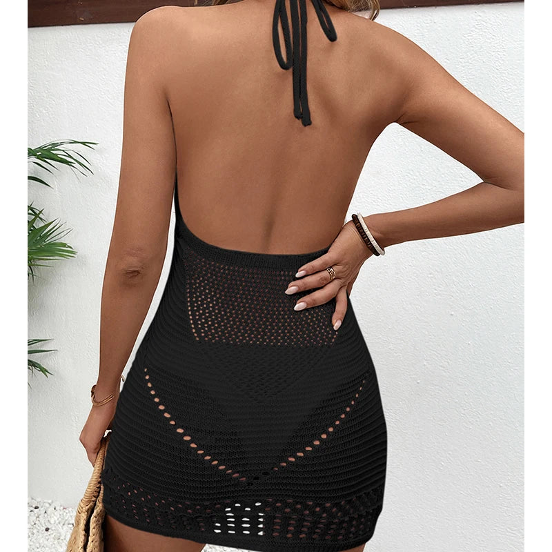 Black crochet cover ups back view