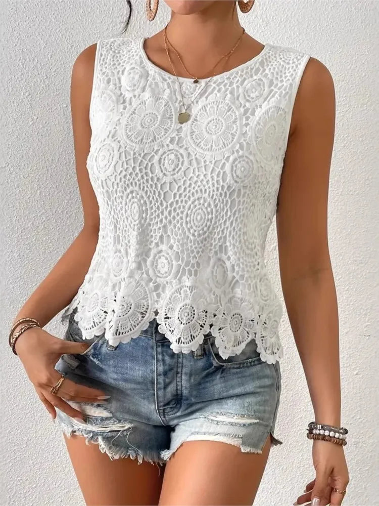 Scalloped hem lace top