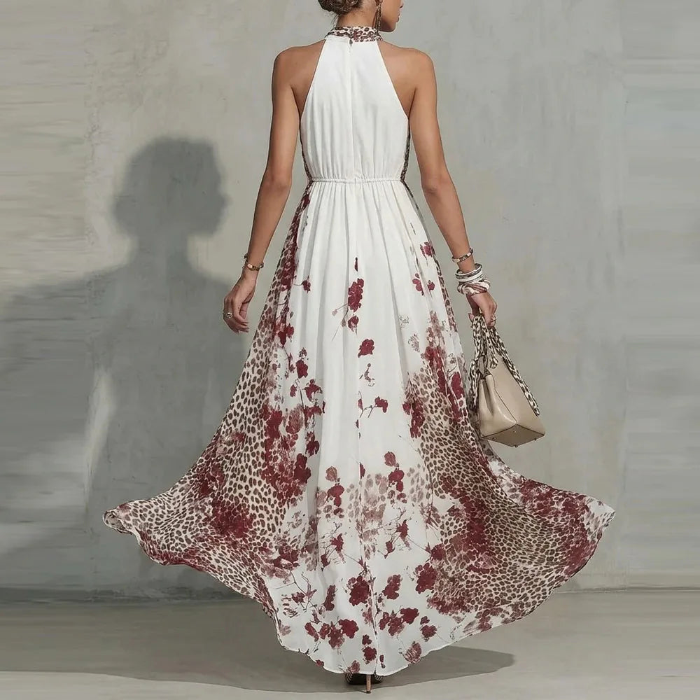 Elegant floral leopard maxi dress