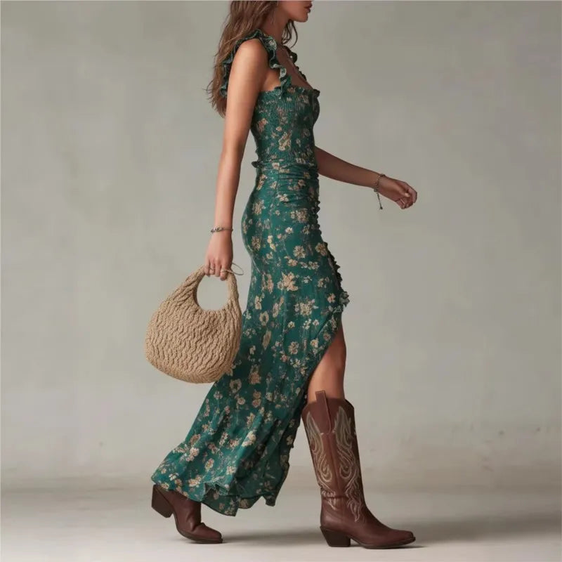 Boho Floral Slit Dress