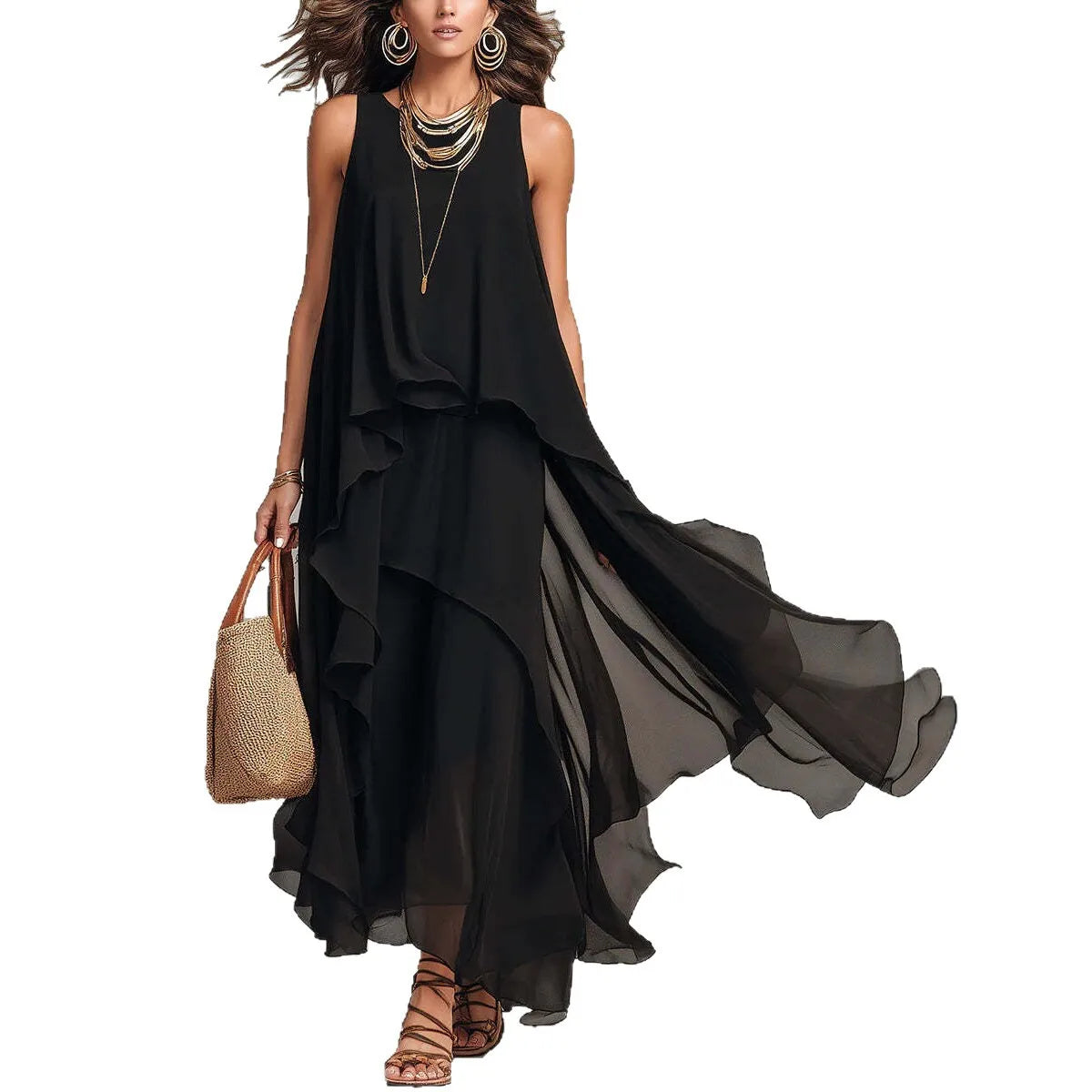 Sleeveless flowy chiffon dress