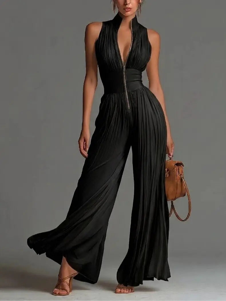 Black pleated palazzo jumpsuit