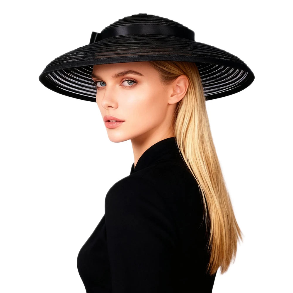 Ribbon bow wide hat