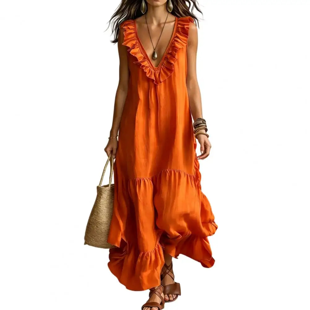 orange boho tiered maxi dress