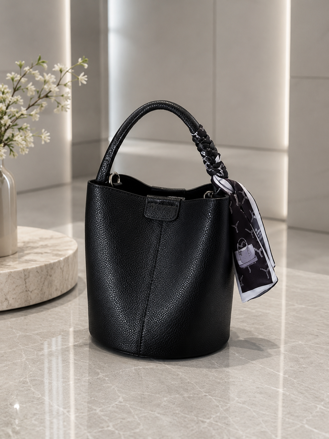 Black Scarf Accent Handbag