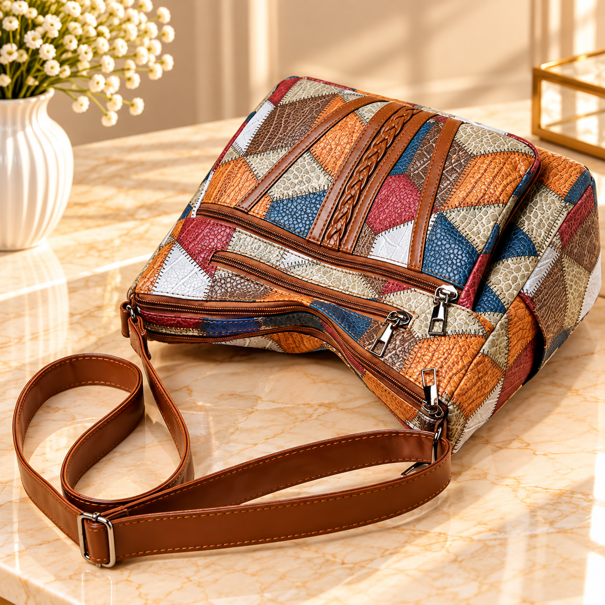 Multiple Zipper Pocket Shoulder Bag
