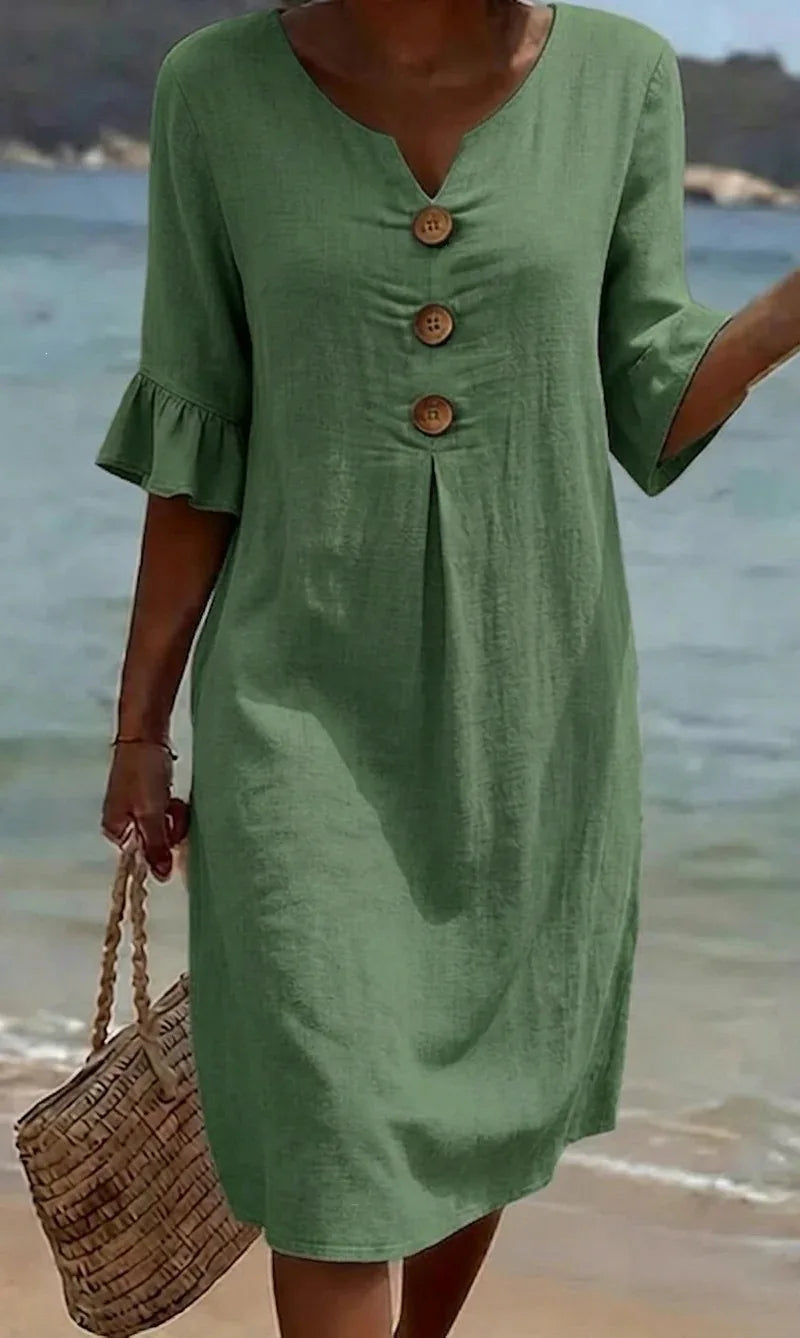Green button front dress