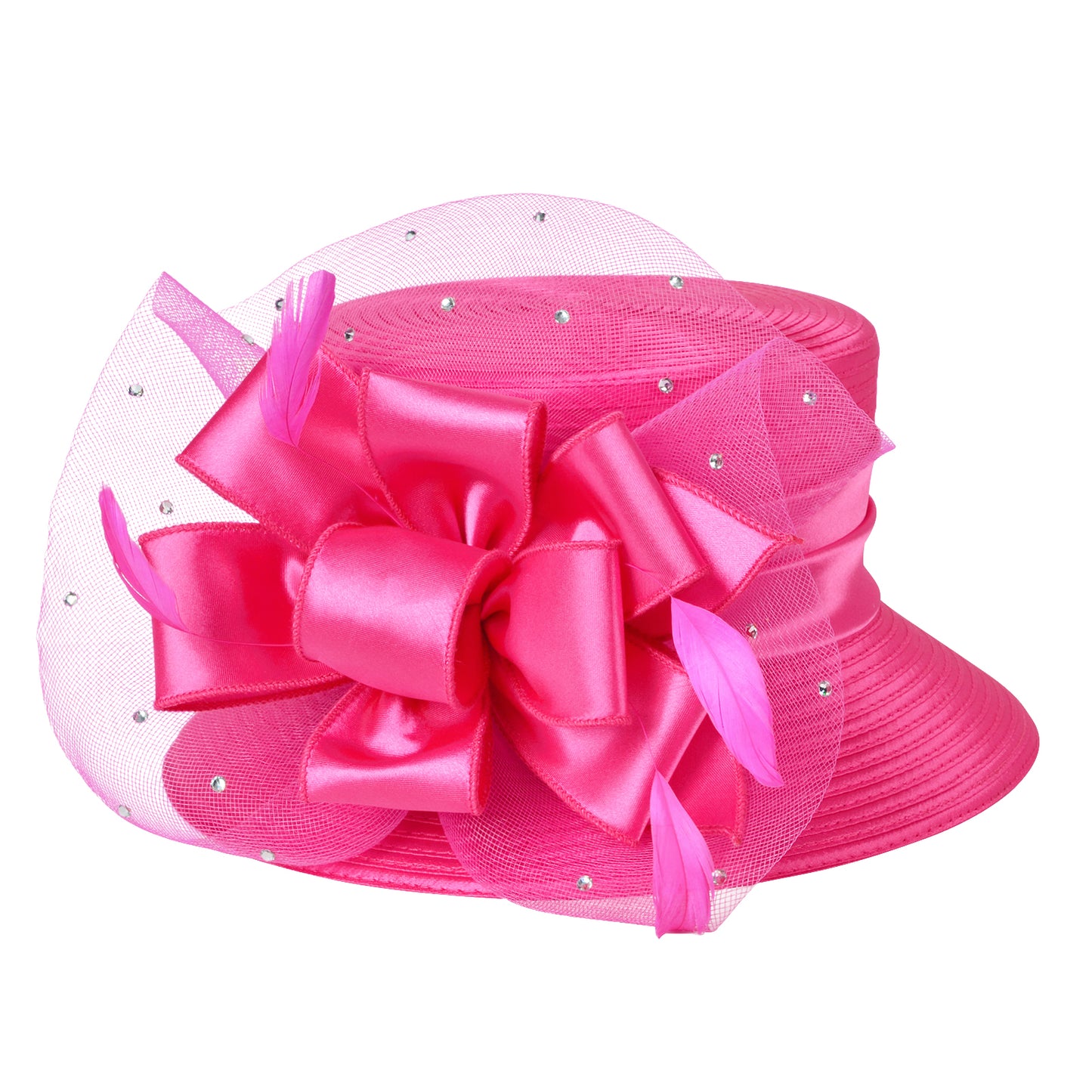 Rhinestone Mesh Church Hat: Elegant Wide Brim Derby Hat