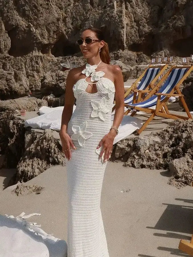 Floral Crochet Dress: Elegant Crochet Halter Dress