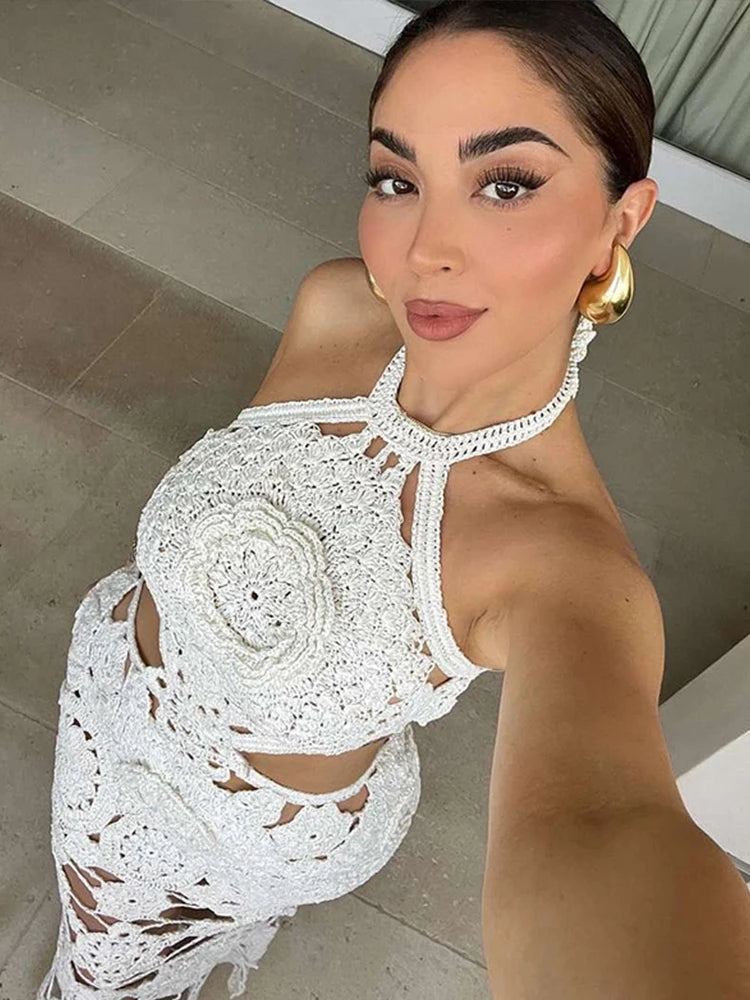Flower Beach Dress: Hollow Backless Beach Dress