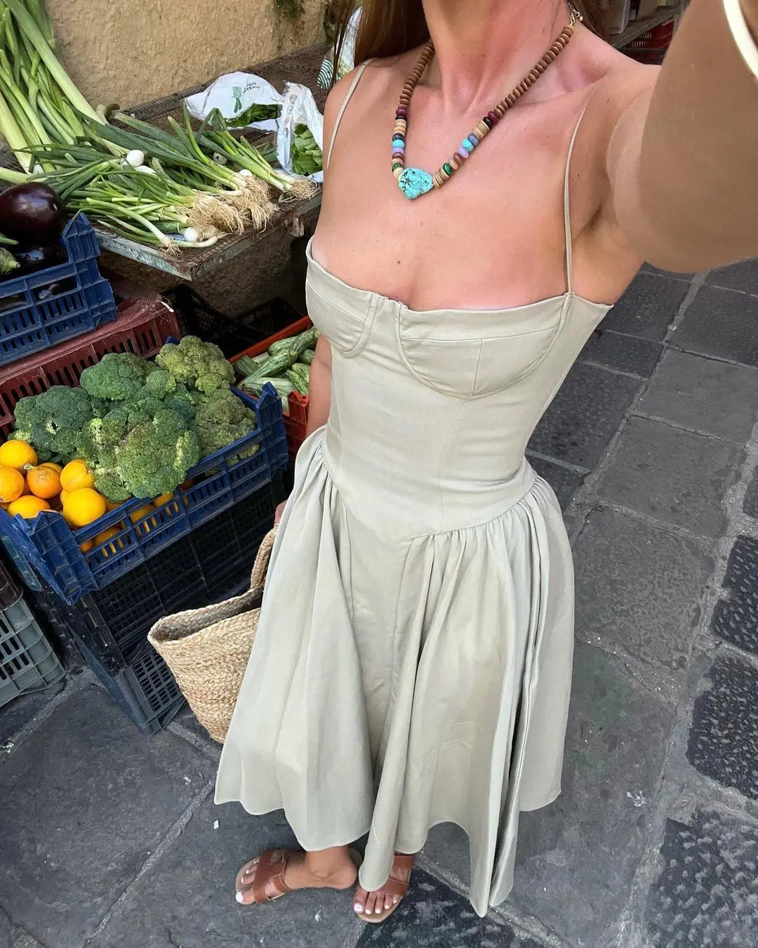 Sling Dress: Off Shoulder Pleated Maxi Dress