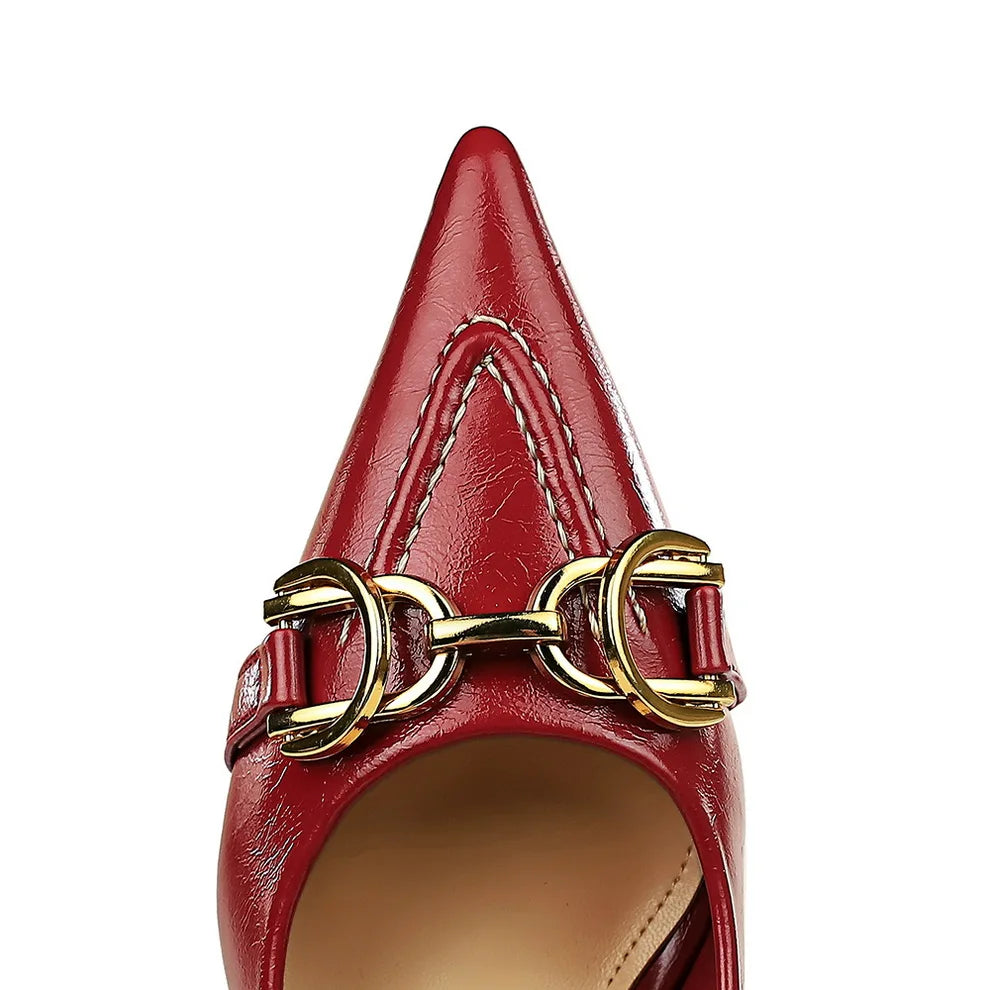 8cm Stiletto Pumps with Metal Chain – Wine Red Office Shoes