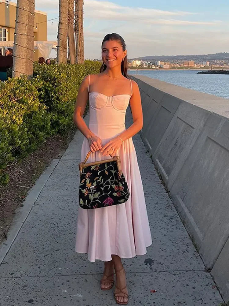 Sling Dress: Off Shoulder Pleated Maxi Dress