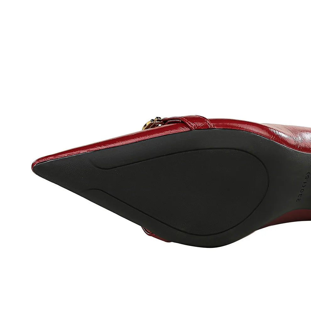 8cm Stiletto Pumps with Metal Chain – Wine Red Office Shoes