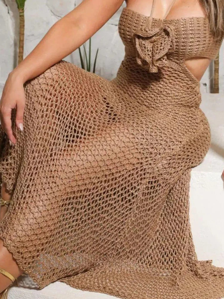 Knitted Women Dress: Beach Party See-Through Spaghetti Strap Dress