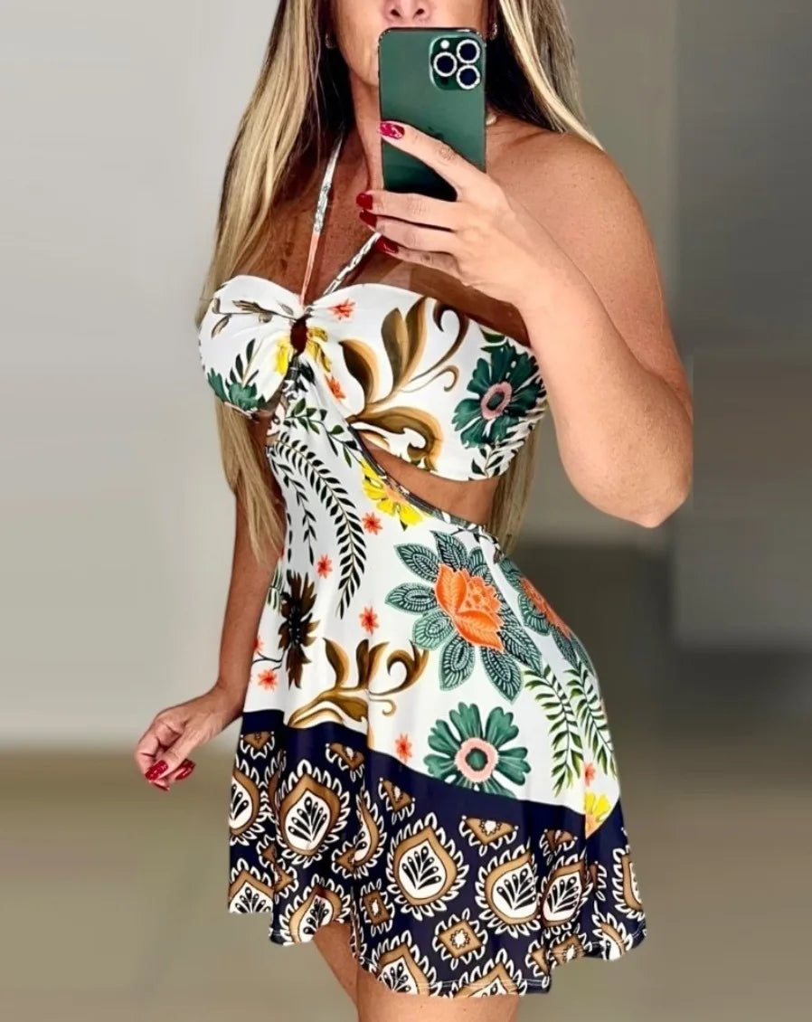 Floral cut out mini dress