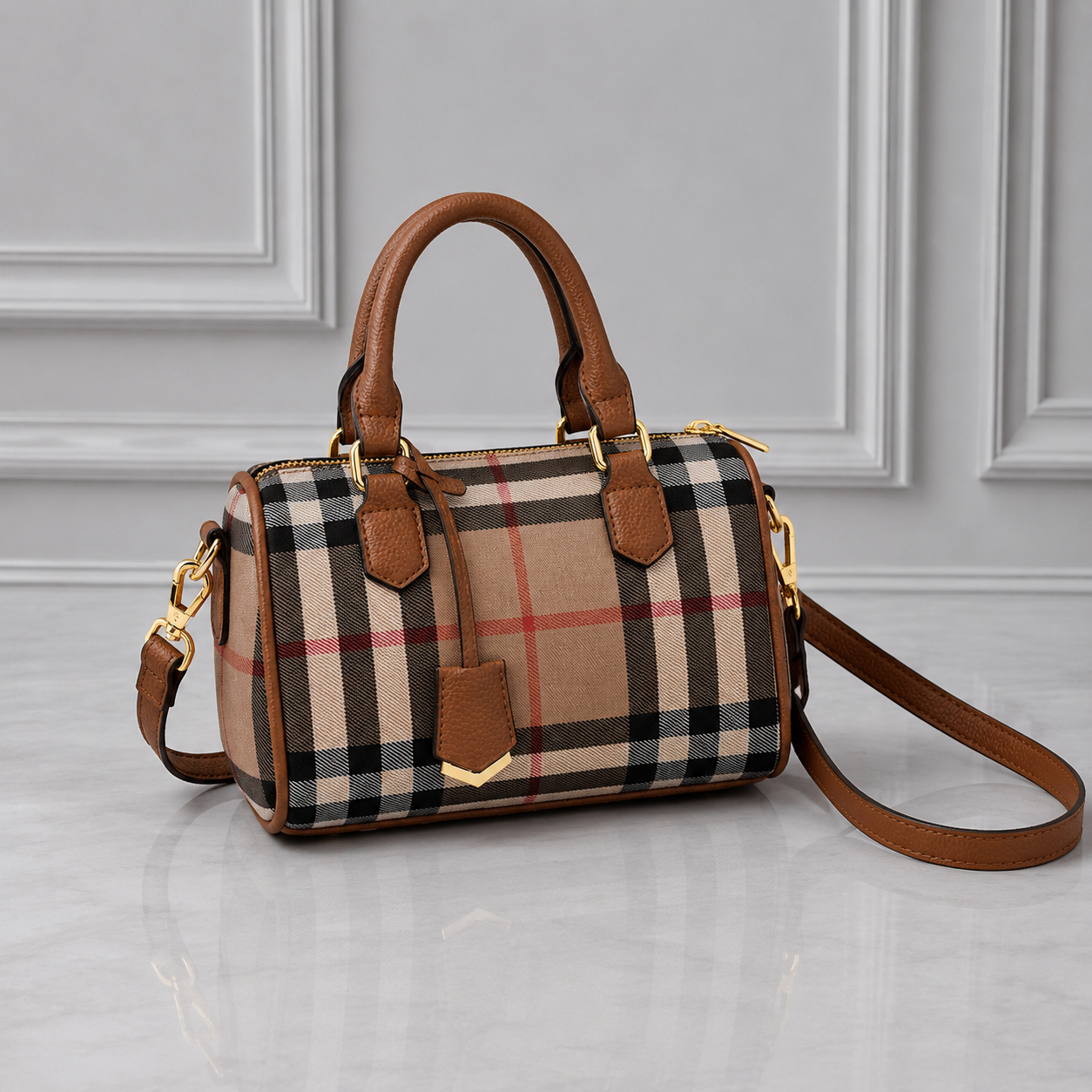 Detachable strap plaid bag