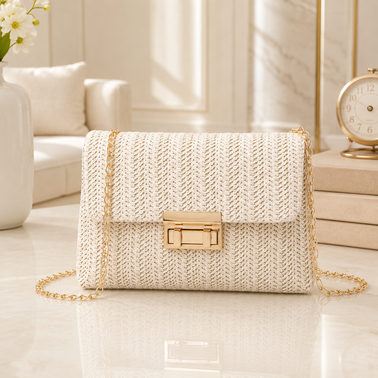 Beige summer shoulder bag