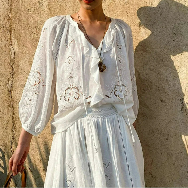 Boho lace tie blouse