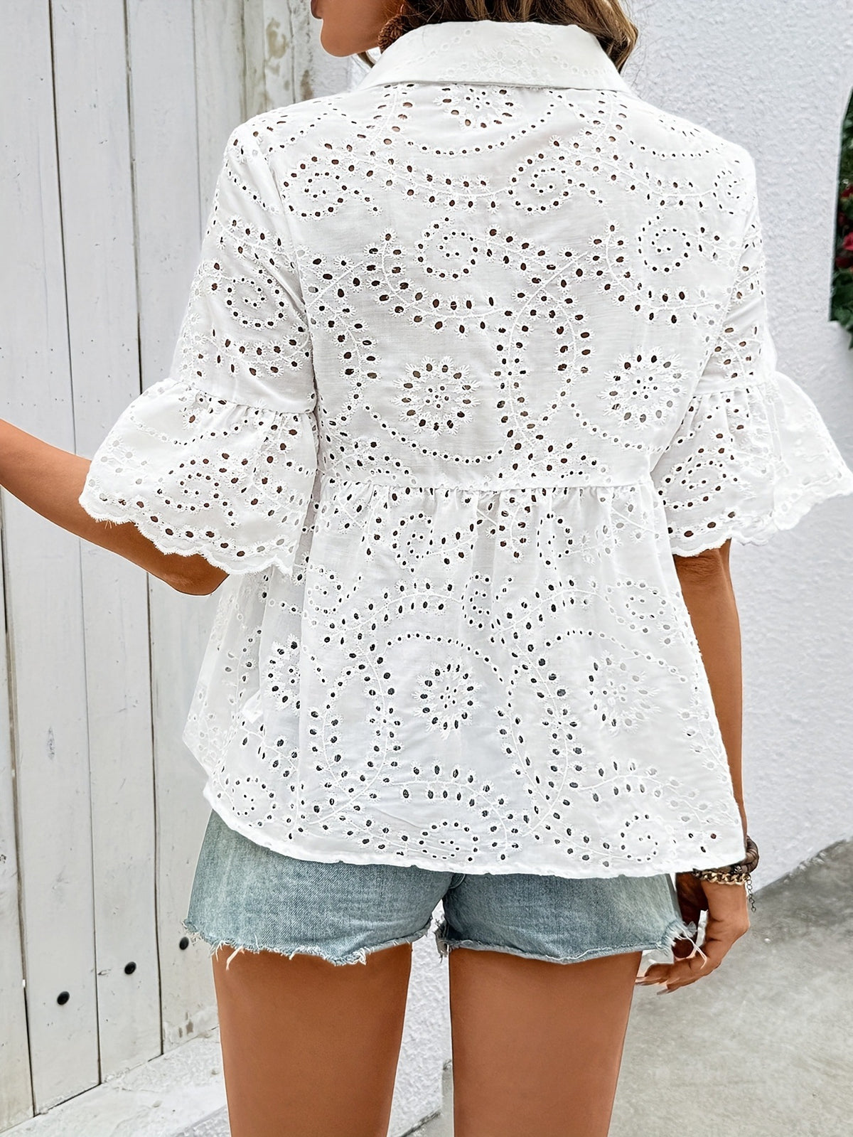 White ruffle sleeve blouse