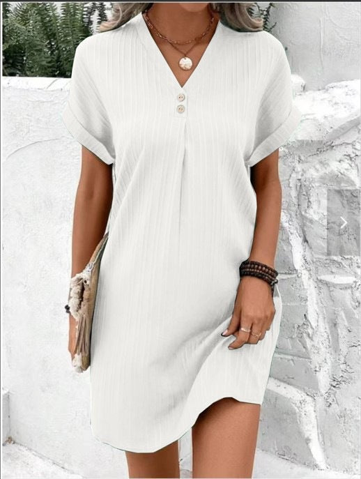 Button detail V neck dress
