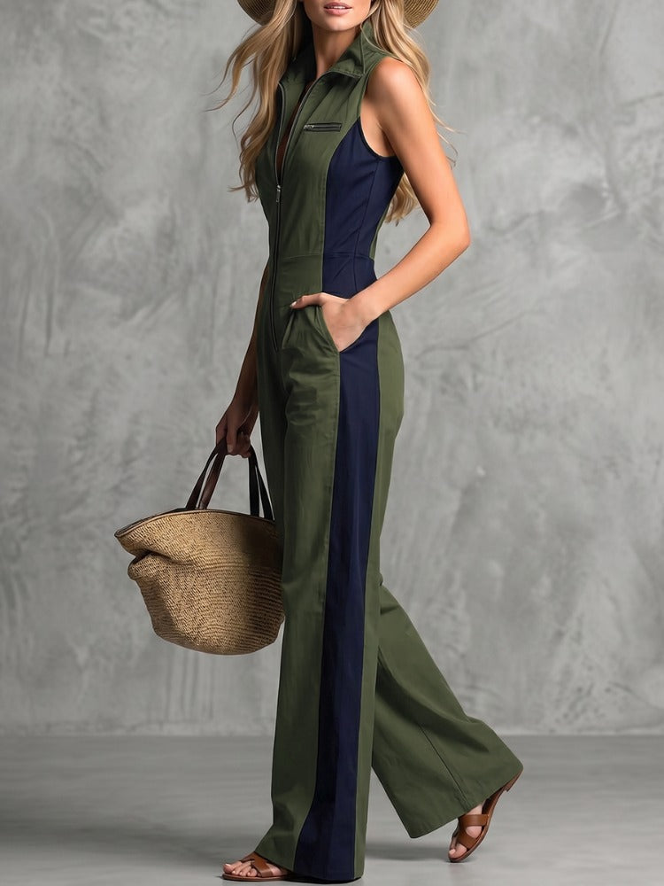 Olive navy colorblock jumpsuit