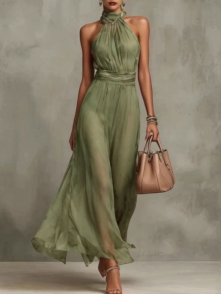 Sage halter neck maxi dress