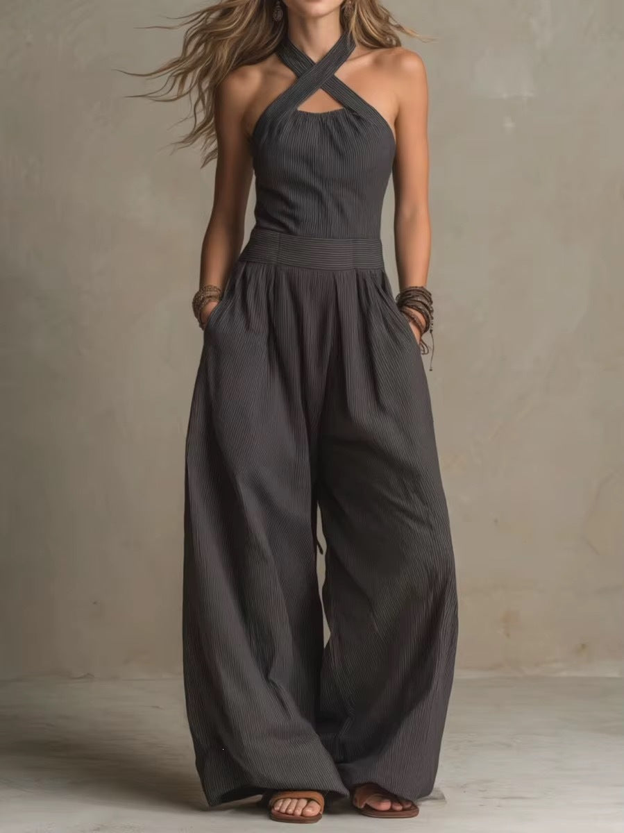 Halter neck wide leg jumpsuit