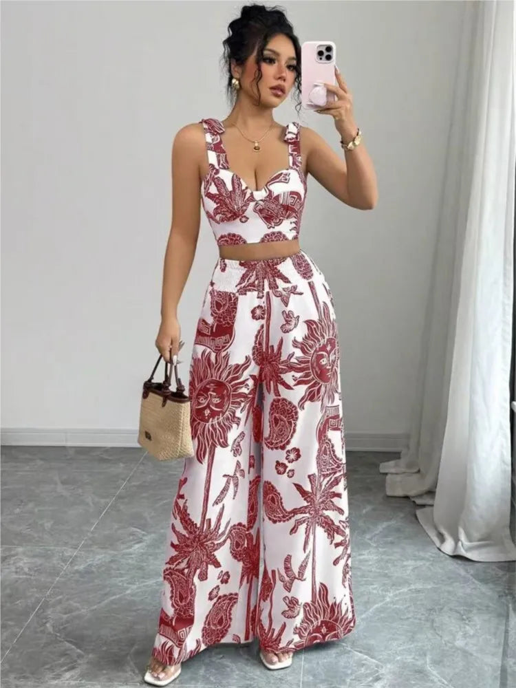 Red printed matching set