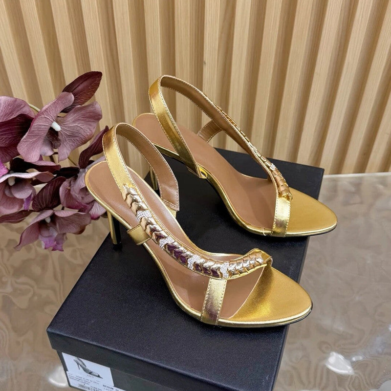 Gold embellished slingback heels