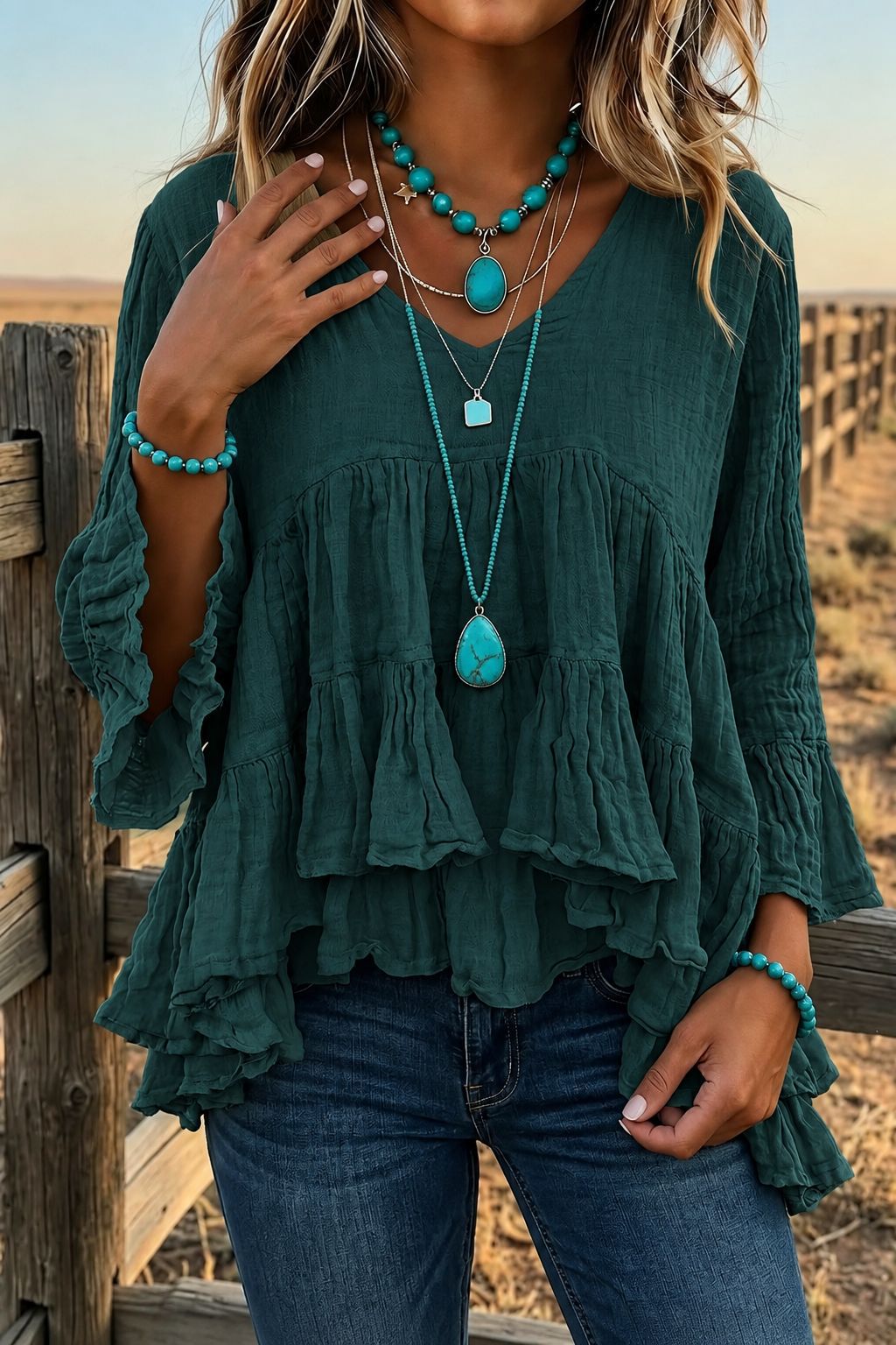 Layered hem boho blouse