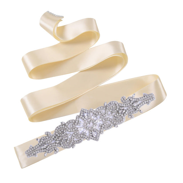 Bridal Rhinestone Wedding Belt,Bridal Belt for Women,Bride Crystal Rhinestone Sash Belt with Ribbons