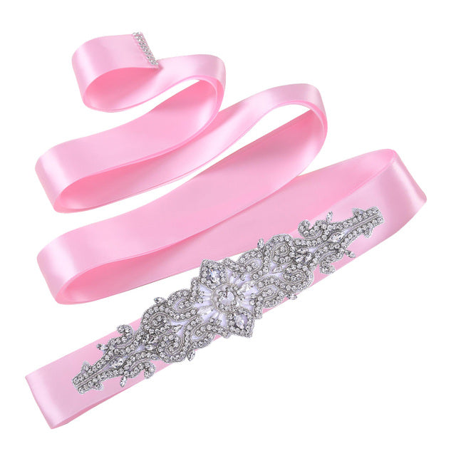 Bridal Rhinestone Wedding Belt,Bridal Belt for Women,Bride Crystal Rhinestone Sash Belt with Ribbons