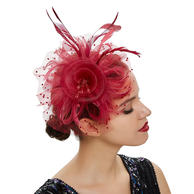 Facinator: Cocktail Flower Mesh Feathers Hair Clip