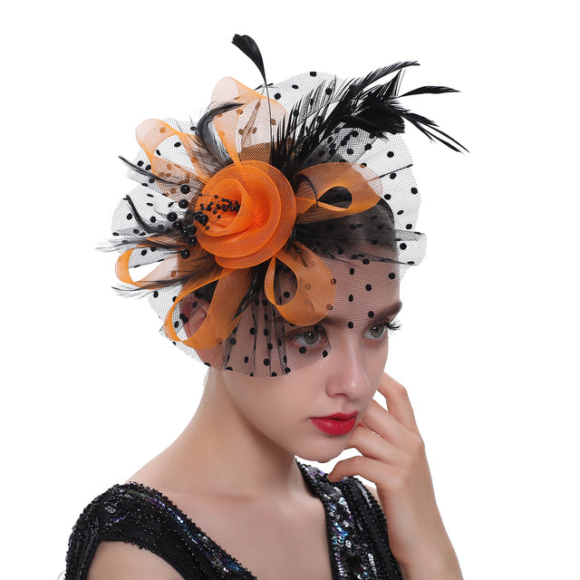 Facinator: Cocktail Flower Mesh Feathers Hair Clip