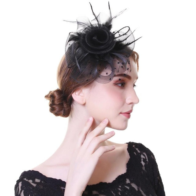 White Fascinator Hat: Ladies Mesh Flower Headwear Tea Party Hats