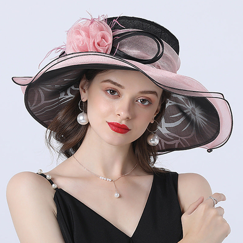 Ladies Hats for Weddings: Wide Brim Flower Boquet Ladies Church Hat