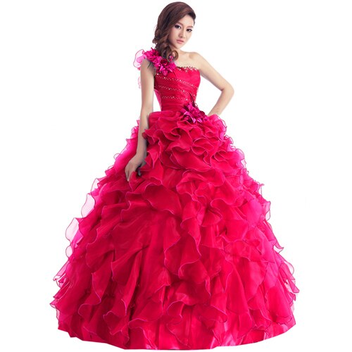 Ball gown dresses: Ruffle Rhinestone Evening Gown