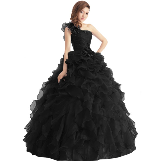 Ball gown dresses: Ruffle Rhinestone Evening Gown