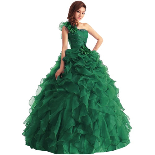 Ball gown dresses: Ruffle Rhinestone Evening Gown
