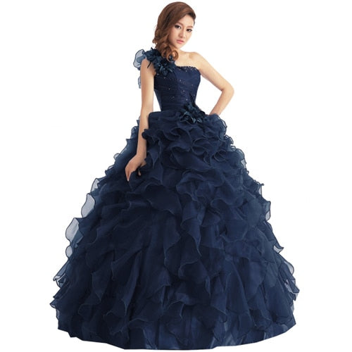 Ball gown dresses: Ruffle Rhinestone Evening Gown