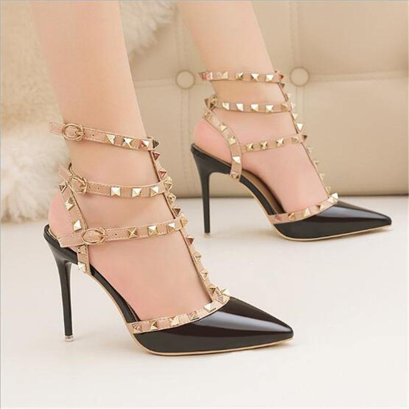 Rivet Ankle Buckle Women's High Heels