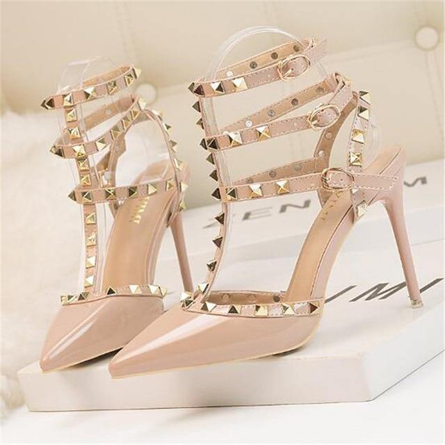 Rivet Ankle Buckle Women's High Heels