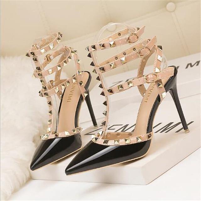Rivet Ankle Buckle Women's High Heels